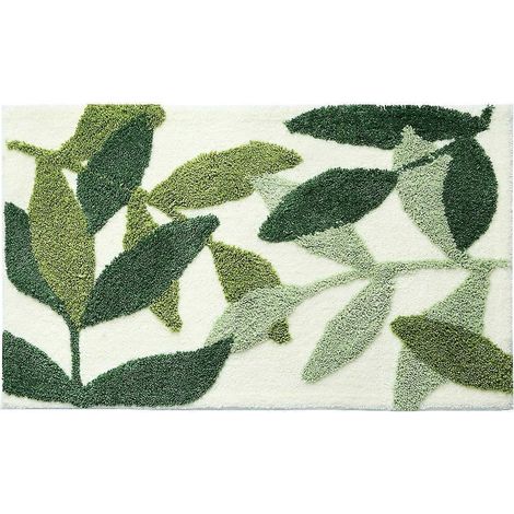 Badematte, rutschfest, aus Fasern, maschinenwaschbar, saugfähig, mit grünen Tropenblättern, 50 x 80 cm (1/5)