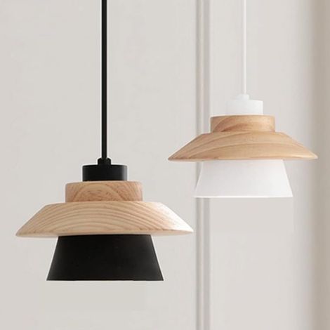 Lustre nordique en bois massif en aluminium chambre restaurant café personnalité de la mode créative lustre en bois (White) (1/4)