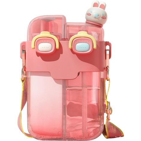 Gourde mignonne avec paille, gourde à double embout pour filles, avec paille ajustable (rose) (1/5)