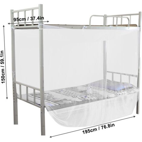 Moskitonetz für Eckbetten mit vier Stangen, Weiß, Einzel-/Doppel-/Queensize (90 x 190 x 150 cm) – Mückenschutz