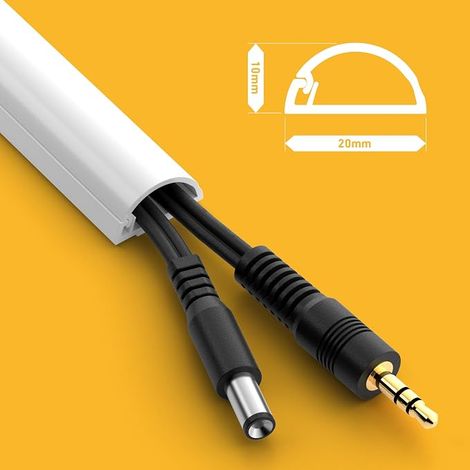 Cable duct 20x10 mm, Multipack 4 m – Half-round profile, self-adhesive wire cover, cable management – 10x 40 cm lengths (20 mm w x 10 mm h) with accessories – White (1/3)