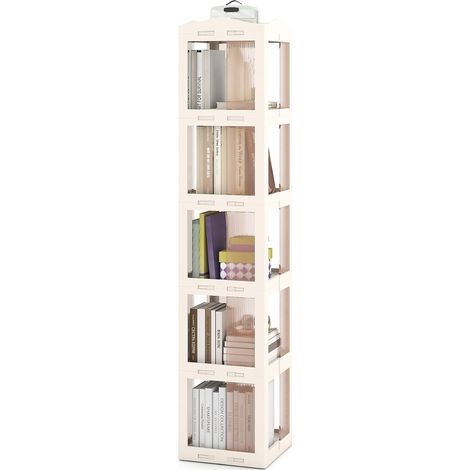 COSTWAY Libreria Girevole Pieghevole, Scaffale Traslucido Girevole a 360° con Base Rotante, Scaffale Alto Angolare da Esposizione per Soggiorno, Studio (Bianco,5 Livelli) (1/5)