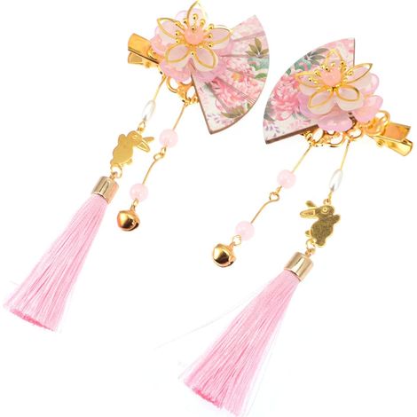 Japanische Haarnadeln Spezielles Fächerdesign mit Zarten Quasten Zufälliger Stil 2 Stück Dekorative Haarspangen und Legierung für Karneval und Hochzeit (1/5)