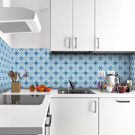 Sticker Mural Carrelage adhésif Cuisine Salle de Bain - 60 STICKERS CARREAUX DE CIMENT AZULEJOS CALLA - 60stickers20x20cm (1/5)