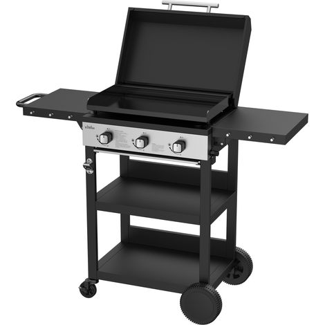 Plancha gaz Bighorn 3 brûleurs 7,2 kW sur chariot avec couvercle (1/5)