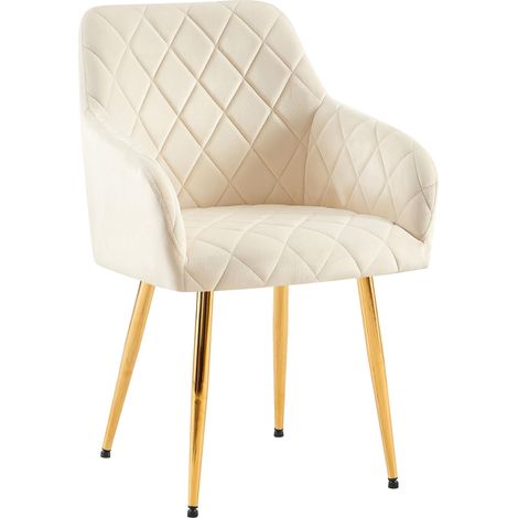 Chaise de salle à manger x1 en velours crème avec coutures décoratives en losange chic et contemporain 100007833 (1/5)