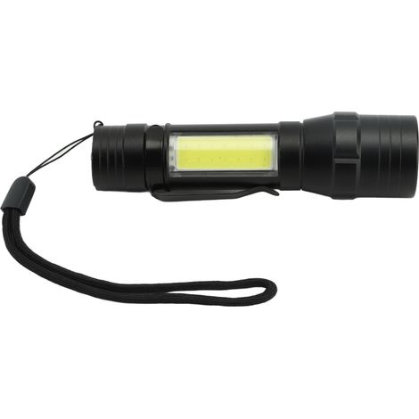 Lampe torche rechargeable à 4 modes, haute luminosité, en métal, avec éclairage latéral COB pour le camping et les situations d'urgence. (1/5)
