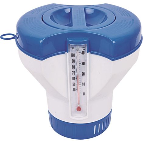 Doseur de Chlore pour Piscine Ø 22,8 cm avec thermomètre, Distributeur de Produits Chimiques pour Piscine Chlor Tablettes Ø 7,5-10,5 cm (1/2)