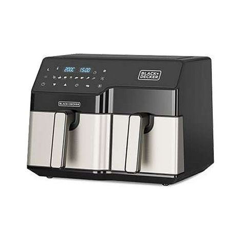 Friteuse à air chaud Black & Decker BXAF9000E Double 9 L, autonome, 2500 W, noire. Acier inoxydable.