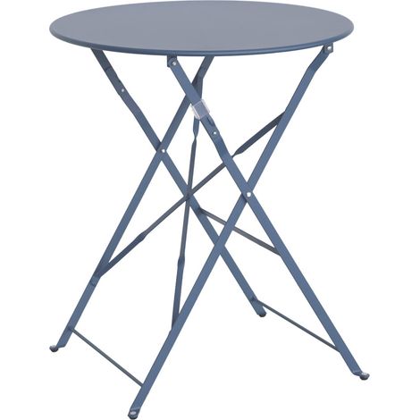 Folding metal bistro garden table Ø60cm, seats 2, Emilia, Grey Blue, 60x60x71 cm