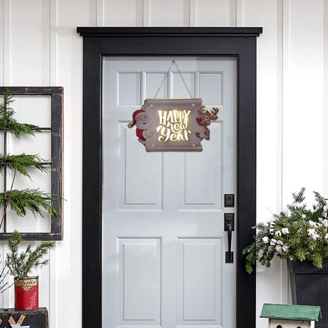 Décorations de Noël, plaques de porte lumineuses LED, articles de fête, accessoires pour les fêtes du Nouvel An, décorations murales, 30 x 17,5 x 2,4 cm, en MDF (panneau de fibres de moyenne densité). (1/5)
