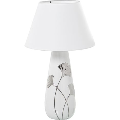 Lampe de Table en Céramique Blanc/Argent+52818, 1Xe27,Max.60 °35X58 Cm, Base:°16X45 Cm (1/4)