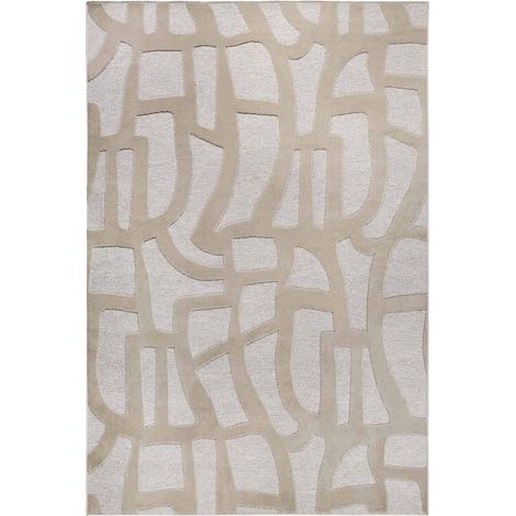 Tapis kilim 160 x 230 cm, motif géométrique, beige, écru, tissage plat kilim, design graphique original, texture structurée, entretien facile