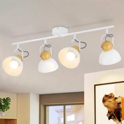 ZMH Plafonnier 4 Spots de Plafond Blanc Vintage - 4 Ampoules Spots de Plafond Rétro E27 Lampe de Cuisine Pivotante à 350° Plafonnier Intérieur Industriel en Métal (1/5)