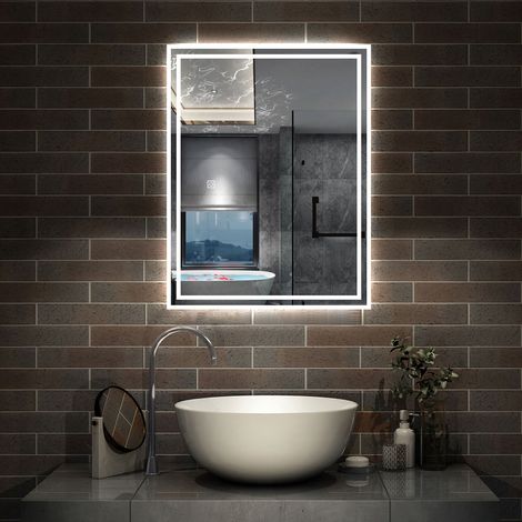 Biubiubath 500x700mm Bathroom Mirror with Shaver Socket LED Lights Demister pad (1/5)