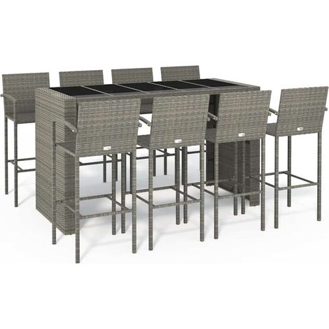 Maison Exclusive - 9-tlg. Gartenbar-Set Grau Poly Rattan (1/5)