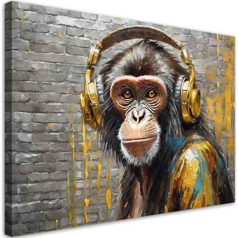 Quadro su tela, Mono in cuffia - 60x40 (1/5)