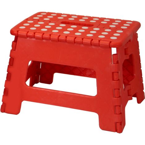 Escabeau Marchepied Pliable Plastique Rouge - Hauteur 22cm