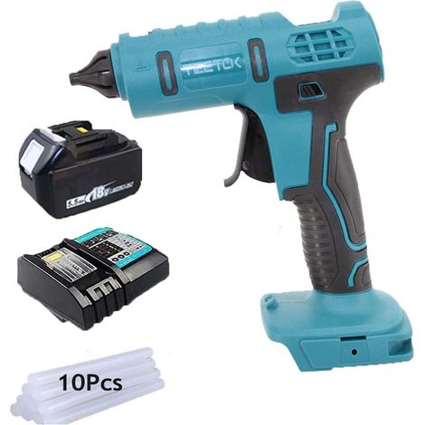 Teetok – Pistolet à colle chaude 100W avec batterie 5500mAh – Temps de chauffe 100s – Colle 11mm pour métal, cuir, bois, papier, céramique - DC18RC