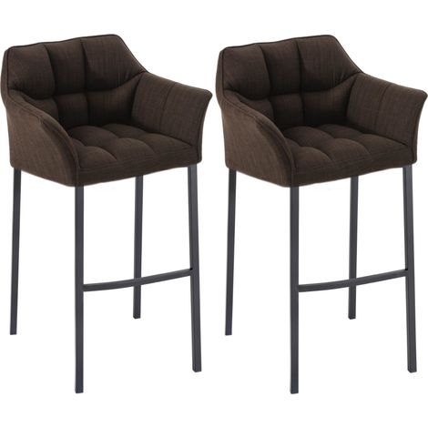 Set da 2 sgabelli da bar Damaso in tessuto con base a quattro gambe marrone nero