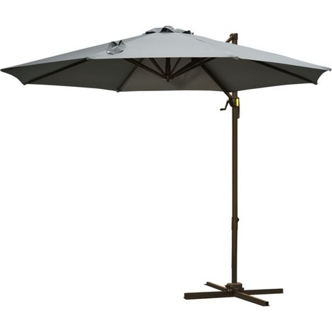 Achteckiger, freitragender Sonnenschirm, neigbar und um 360° drehbar, mit Kreuzfuß, 8 Streben, Kurbelgriff, Aluminium-/Stahlgestell, Ø 3 x 2,5 m, dunkelgrau