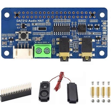 Carte audio DA7212 I2S avec haut-parleur pour Raspberry Pi, codec stéréo, double microphone, entrées/sorties casque et auxiliaire. (1/5)