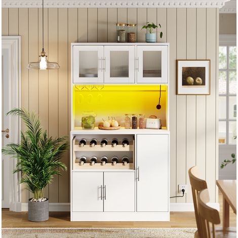 Mobile cucina alto 100 x 40 x 180 cm con LED RGB, prese e portabottiglie bianco DESVIAE (1/5)
