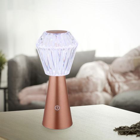 Tischlampe Beistellleuchte Dekoleuchte RGB LED Kristall USB Touch Akku messing