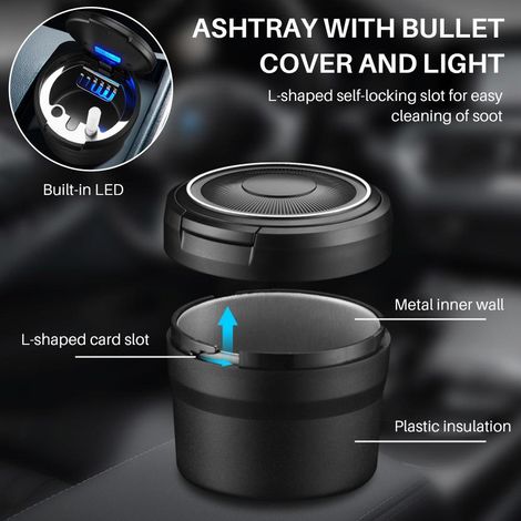 Cendrier de voiture étanche avec couvercle et LED, poubelle miniature portable pour voyage extérieur et maison. (1/5)