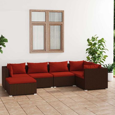 Salon de jardin 6 pcs Ensemble Table et Chaise de Jardin - avec coussins Résine tressée Marron BV577097 - BonneVie (1/5)