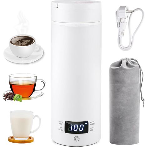 Petite bouilloire de voyage, 500 ml, en acier inoxydable 316, arrêt automatique, chauffage rapide pour le thé et le café, compacte pour les voyages (1/5)