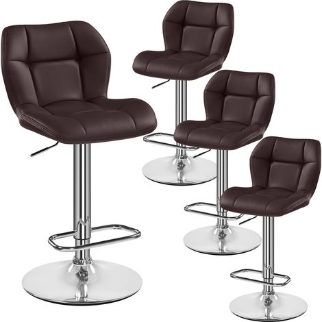 Yaheetech – Lot de 4 tabourets de bar réglables en hauteur – Similicuir et métal – Hauteur d'assise 62,5-84,5 cm – Capacité 136 kg – Design pivotant 360°