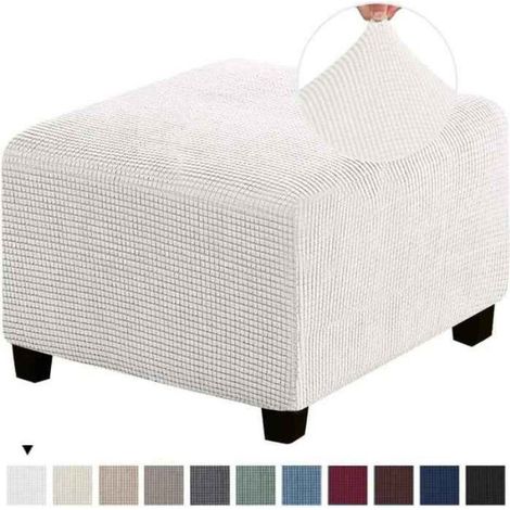 Housse Repose-pieds - Polaire Extensible - Pour Canapé - Blanc - Taille M 60 à 76 cm