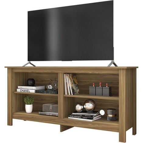 Beaux Meubles Pas Chers – Meuble TV 65 pouces imitation chêne – 4 niches ouvertes – Dimensions L 148 H 69.5 P 38.5 cm – Rangement pratique pour appareils électroniques (1/5)