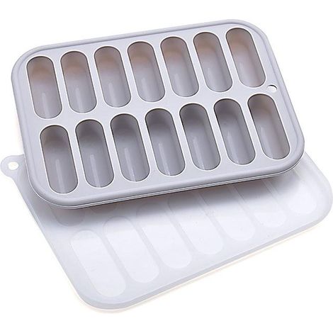 Graue Silikon-Eiswürfelform x3, Eiswürfelbehälter mit Deckeln, Wurst- und Hotdog-Form, spülmaschinen- und ofenfest, ideal für Wasserflaschen. (1/5)