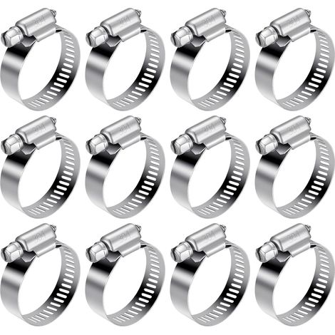 APEX Ensemble de 12 colliers de serrage réglables, tailles 21-38 mm, colliers de serrage filetés en acier inoxydable 304, adaptés aux tuyaux d'eau, aux réservoirs de carburant et aux tuyaux automobile (1/5)