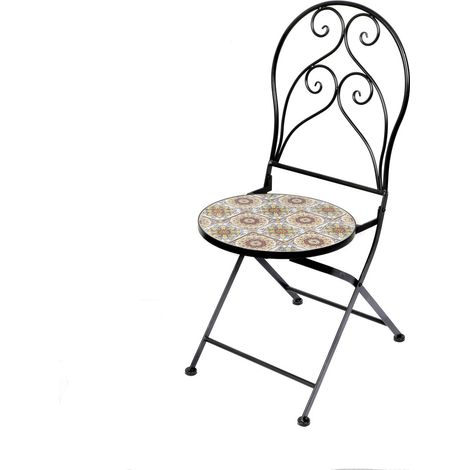 Lote de 2 sillas de jardín tipo bistró plegables – Mosaico decorativo – Metal negro – 30x50x93 cm