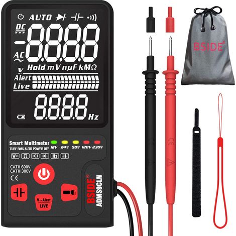 Bside Testeur de tension numérique 3,5" EBTN LCD 3 lignes 9999 comptes True RMS automatique DMM Volt Ohm Hz Continuité Capacitance Diode Testeur avec barre analogique et 5 indicateurs LED (1/5)