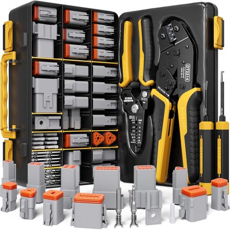 Kit Pince à Sertir pour Connecteurs Série DT, Connecteurs Étanches 2-12 Broches (22–14 AWG/0.34-2.5mm²), Pince à Cliquet, Dénudeur et Outils d'Extraction, Compatible avec DT (1/5)