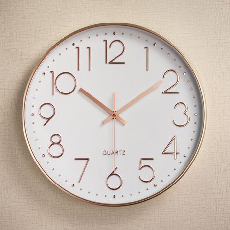 Horloge murale ronde, 30 cm, Petite pendule à accrocher au mur, design classique, piles, blanche (1/3)