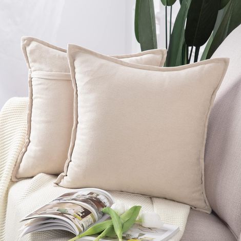 Set mit 2 kurzen Chenille-Kissenbezügen, weich und dekorativ für Sofa und Schlafzimmer, 45 x 45 cm, Beige