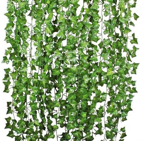 12 hojas de hiedra artificiales, 2,2 metros de largo, planta trepadora colgante, buganvilla artificial, pared verde para bodas (1/4)