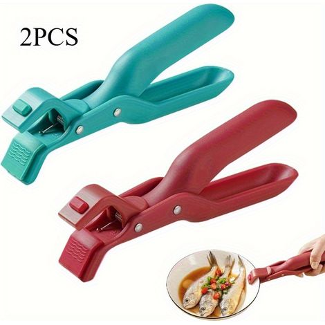 Pince de cuisine résistante à la chaleur, manique pour four et friteuse à air chaud, outil de préhension bleu et rose (1/5)