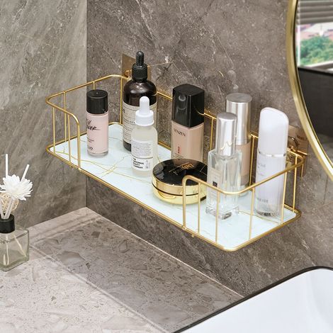 Laundry rack storage rack kitchen and bathroom shelves, Shower shelf and storage, Small model 7.534.513cm, white marble (1/4)