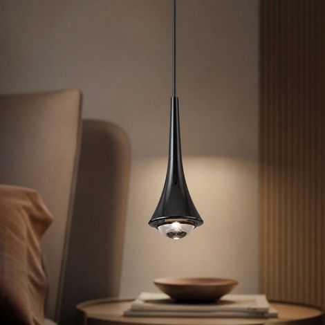 Suspension LED 8W Hauteur Réglable sans Démontage, Corps en Aluminium Noir Perle et Diffuseur Acrylique, Design Géométrique Minimaliste pour Intérieur (1/4)