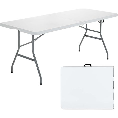 COSTWAY Table de Camping Table Pliante Transportable en Plastique et Acier Robuste Table de Jardin 180 x 73 x 73 cm Blanche