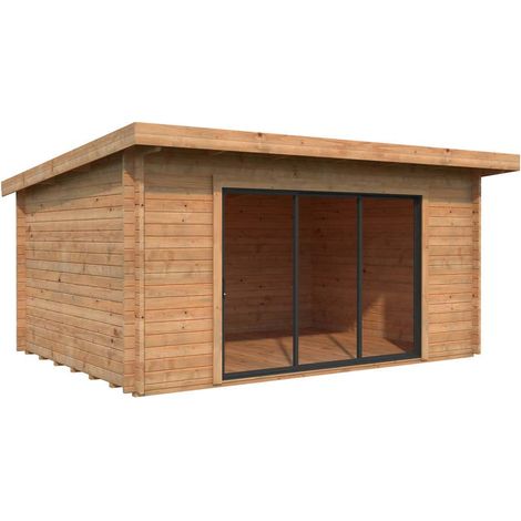 Abri de jardin Palmako Lea A Marron Imprégné, 44 mm Épaisseur paroi 494 x 402 cm (1/4)