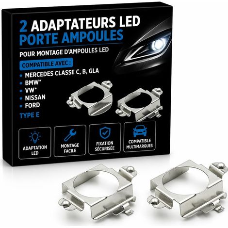 2 Adaptateurs LED Porte Ampoules Mercedes Classe C, B, GLA / BMW / VW / Nissan / Ford - Type E (1/5)