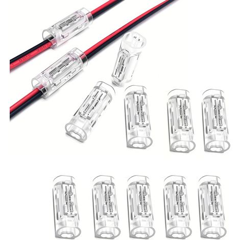 2-poliger Kabelverbinder – Lötfreier Draht-zu-Draht Schnellverbinder für 0.35–0.5 mm² (AWG22–20), 2P Elektro Steckverbinder für LED, 10 Stück