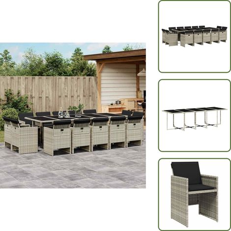 Cuscini per sedie - vidaXL Set da Pranzo da Giardino 15 pz con Cuscini Grigio Polyrattan - Rattan PE